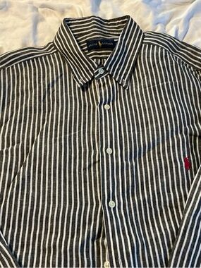 Ralph Lauren Black and White Vertical Stripe Button-Down Shirt